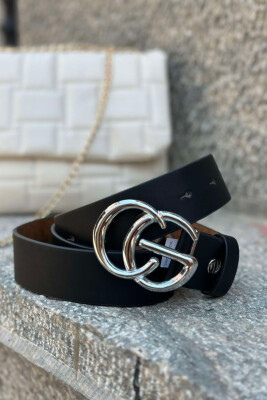 SIMPLE SILVER BUCKET WOMEN BELT BLACK/ E ZEZE 