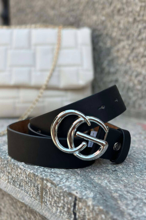 SIMPLE SILVER BUCKET WOMEN BELT BLACK/ E ZEZE - KLAUDIO FASHION