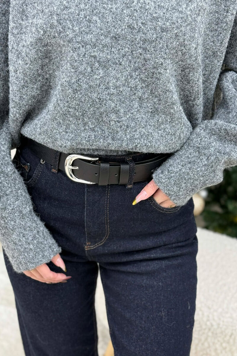 SIMPLE SILVER BUCKLE WOMEN BELT BLACK/ E ZEZE - 1