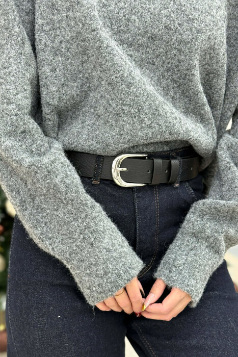 SIMPLE SILVER BUCKLE WOMEN BELT BLACK/ E ZEZE - 2