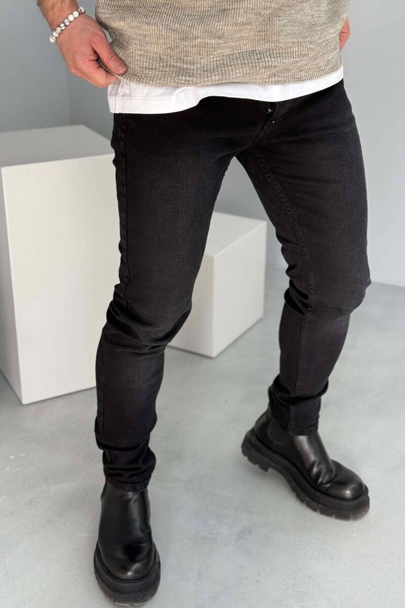 SIMPLE SLIM FIT ONE COLOR MEN JEANS IN BLACK COLOR - 2