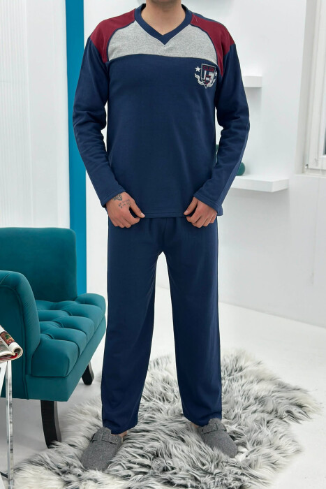 SIMPLE SMALL LOGO SWEATSHIRT+SWEATPANTS MEN PYJAMAS BLUE/BLU - KLAUDIO FASHION