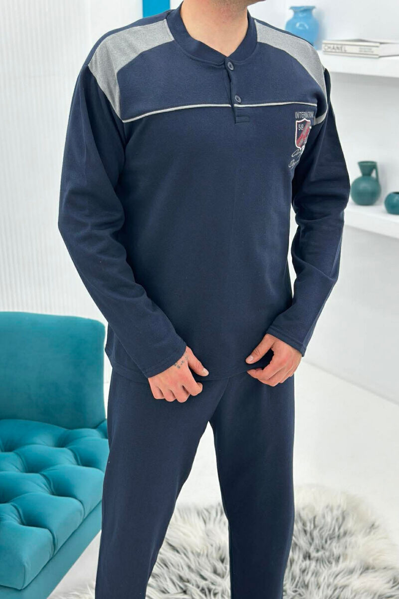 SIMPLE SMALL LOGO SWEATSHIRT+SWEATPANTS MEN PYJAMAS DARK BLUE/BEE - 2