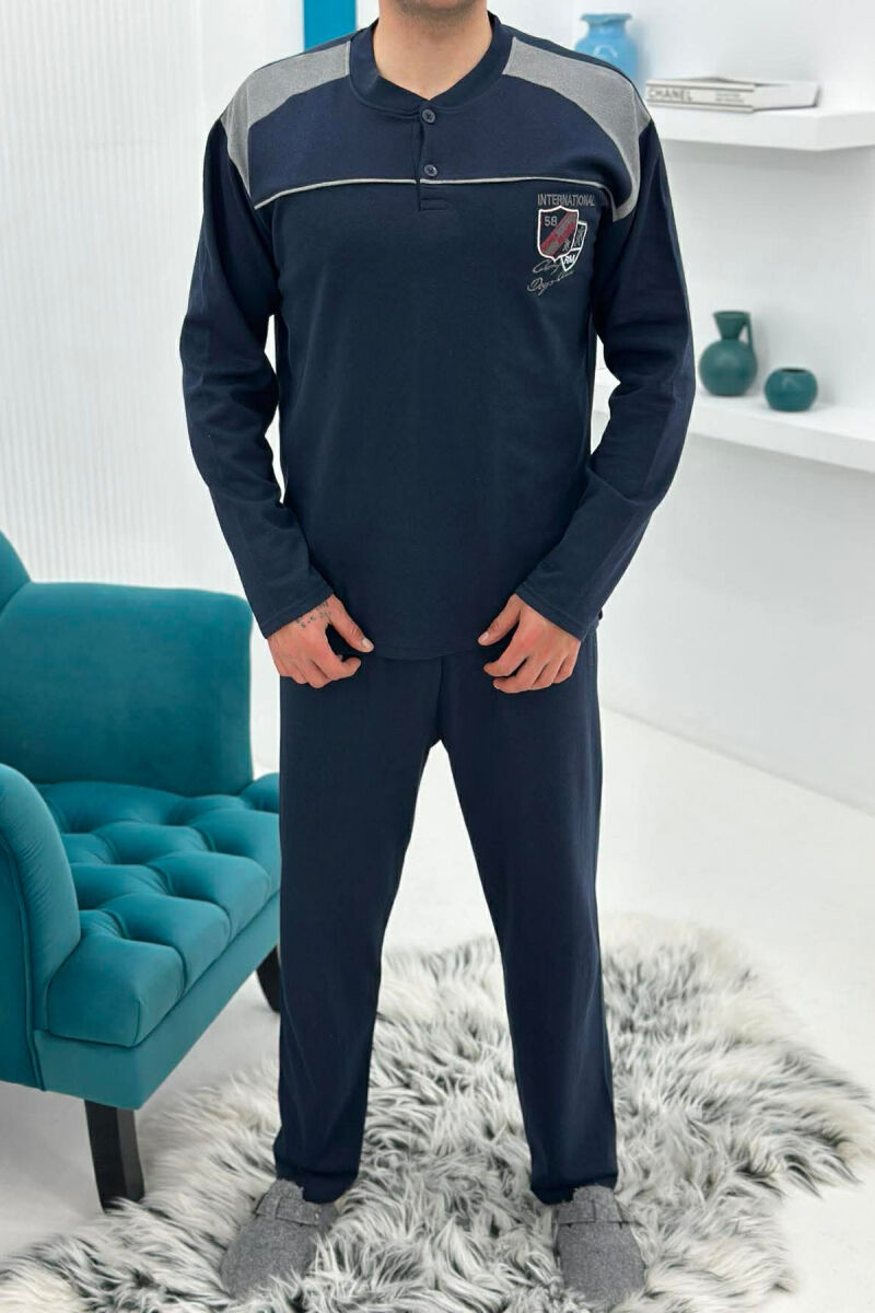 SIMPLE SMALL LOGO SWEATSHIRT+SWEATPANTS MEN PYJAMAS DARK BLUE/BEE - 3