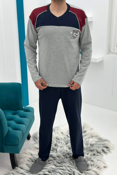 SIMPLE SMALL LOGO SWEATSHIRT+SWEATPANTS MEN PYJAMAS GREY/GRI - KLAUDIO FASHION