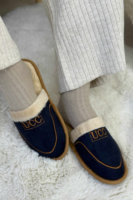SIMPLE SMALL LOGO WOMEN SLIPPERS DARK BLUE/BEE - 2