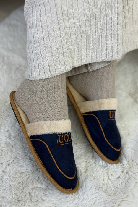 SIMPLE SMALL LOGO WOMEN SLIPPERS DARK BLUE/BEE - 3