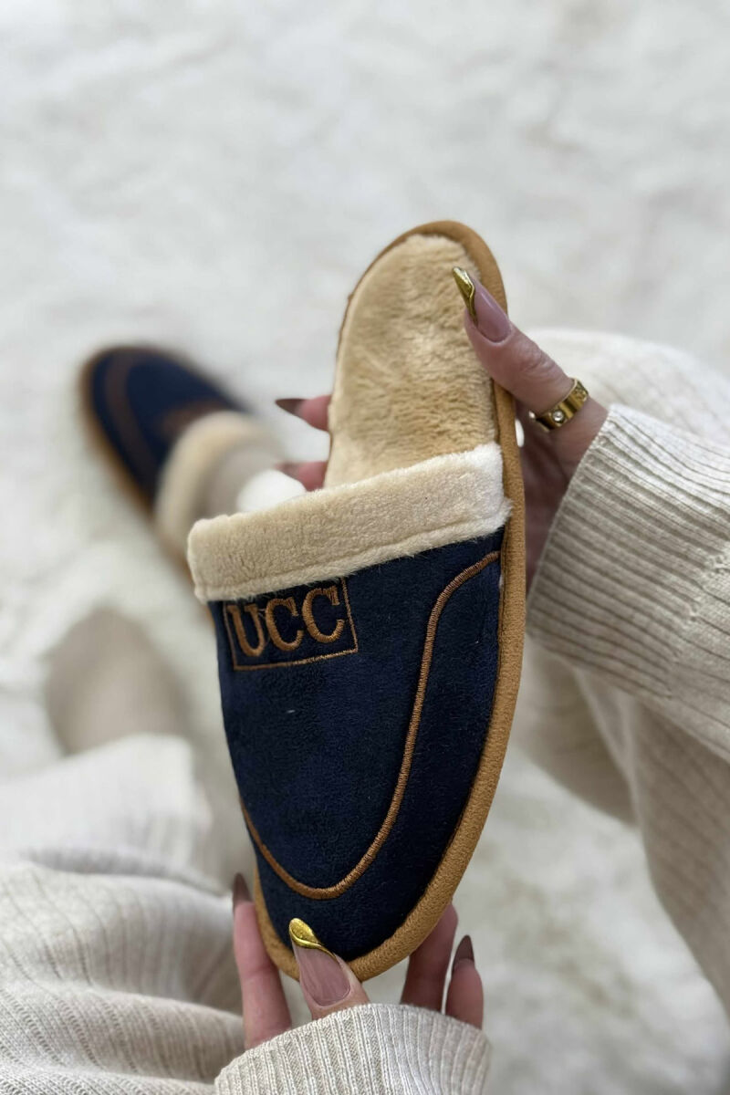 SIMPLE SMALL LOGO WOMEN SLIPPERS DARK BLUE/BEE - 5