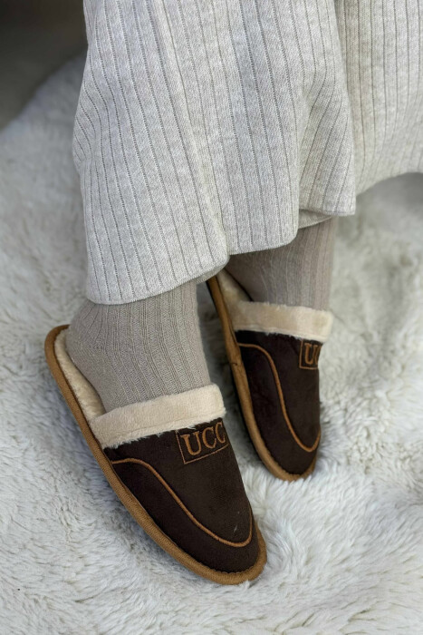 SIMPLE SMALL LOGO WOMEN SLIPPERS DARK BROWN/KAE - 3