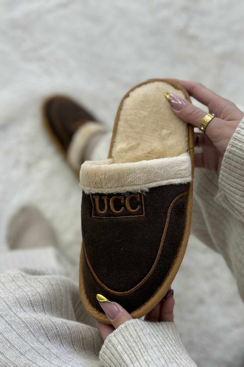 SIMPLE SMALL LOGO WOMEN SLIPPERS DARK BROWN/KAE - 5