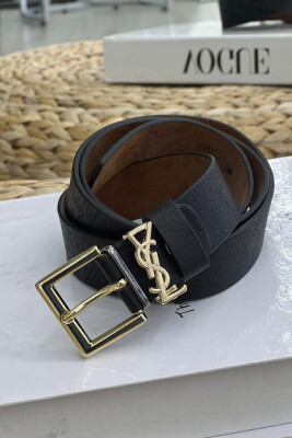 SIMPLE SQUARE BUCKLE WOMEN BELT BLACK+GOLD/ZEGO 