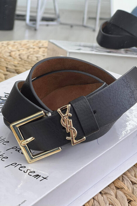 SIMPLE SQUARE BUCKLE WOMEN BELT BLACK+GOLD/ZEGO - 2