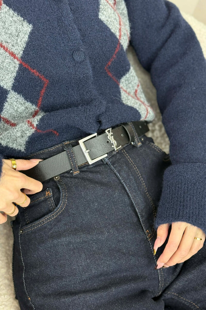 SIMPLE SQUARE BUCKLE WOMEN BELT BLACK+SILVER/ZEZE+ARGJEND - 1