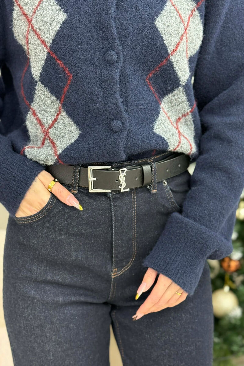 SIMPLE SQUARE BUCKLE WOMEN BELT BLACK+SILVER/ZEZE+ARGJEND - 2