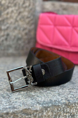 SIMPLE SQUARE BUCKLE WOMEN BELT BLACK+SILVER/ZEZE+ARGJEND 