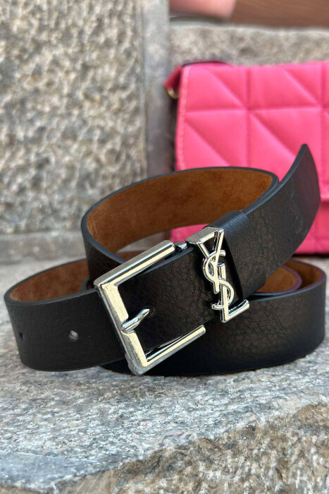 SIMPLE SQUARE BUCKLE WOMEN BELT BLACK+SILVER/ZEZE+ARGJEND - 2