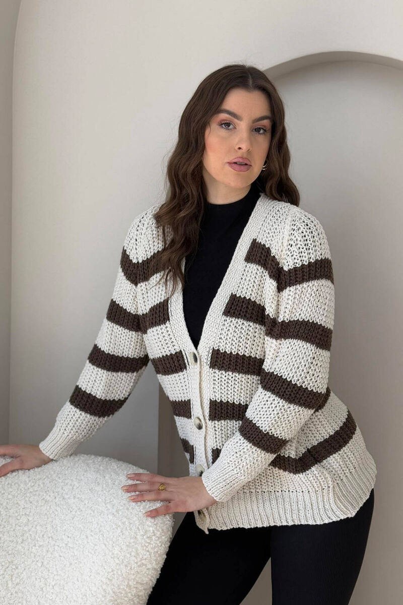 SIMPLE STRAIGHT WOMAN CARDIGAN CREAM-BROWN/KRKA - 5