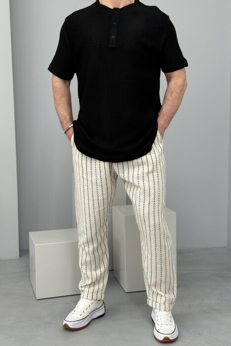 SIMPLE STRAPS MEN PANTS CREAM+BLACK/KREM+ZEZE 