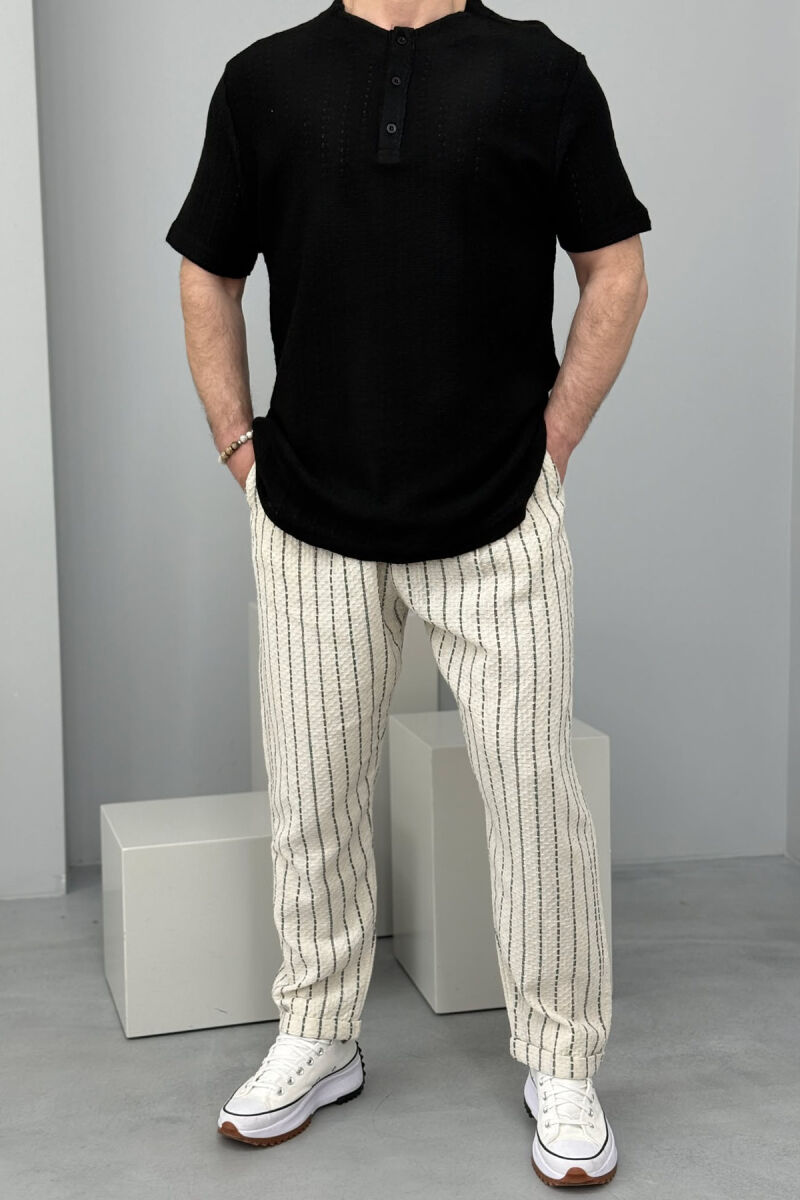 SIMPLE STRAPS MEN PANTS CREAM+BLACK/KREM+ZEZE - 1