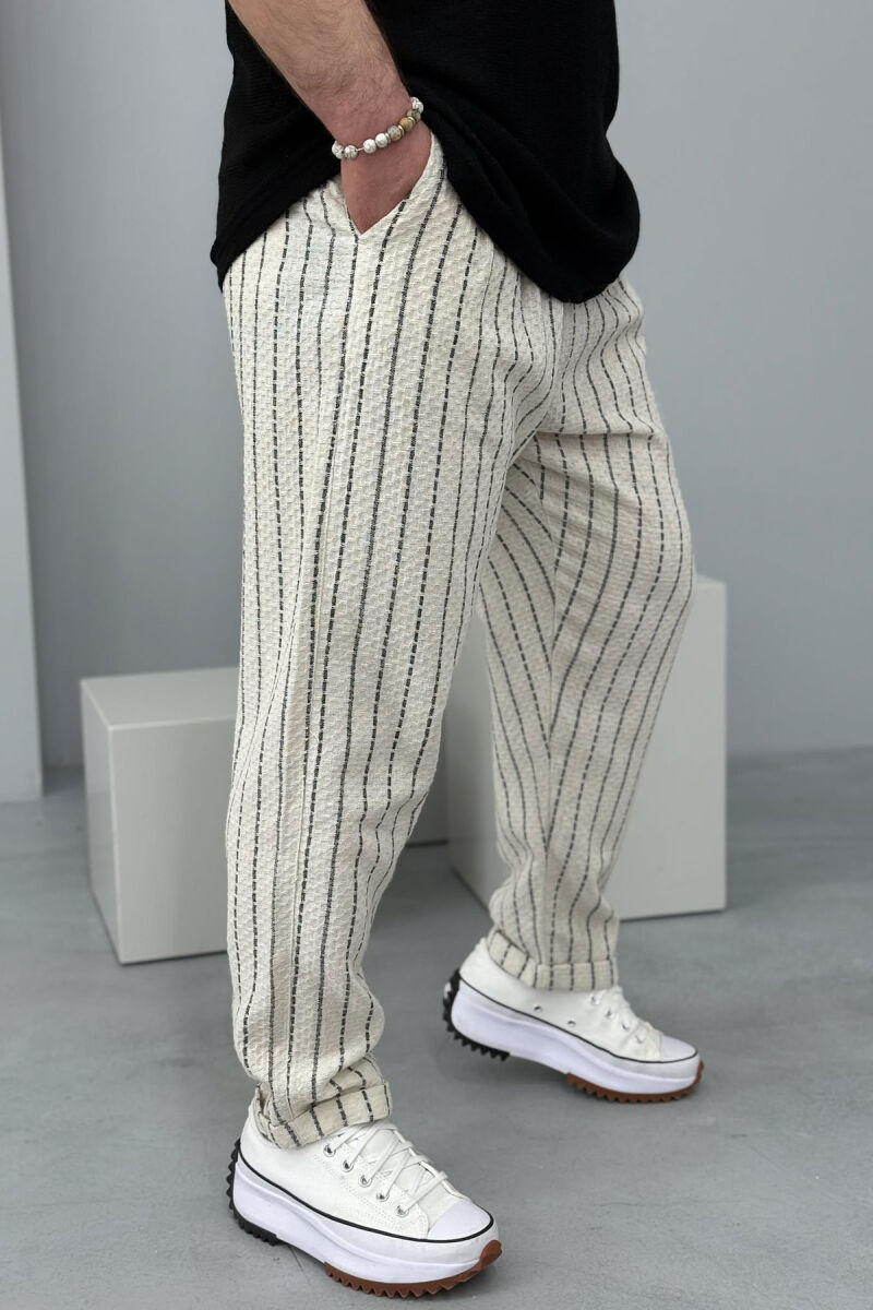 SIMPLE STRAPS MEN PANTS CREAM+BLACK/KREM+ZEZE - 2