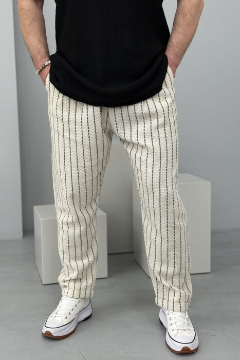 SIMPLE STRAPS MEN PANTS CREAM+BLACK/KREM+ZEZE - 4