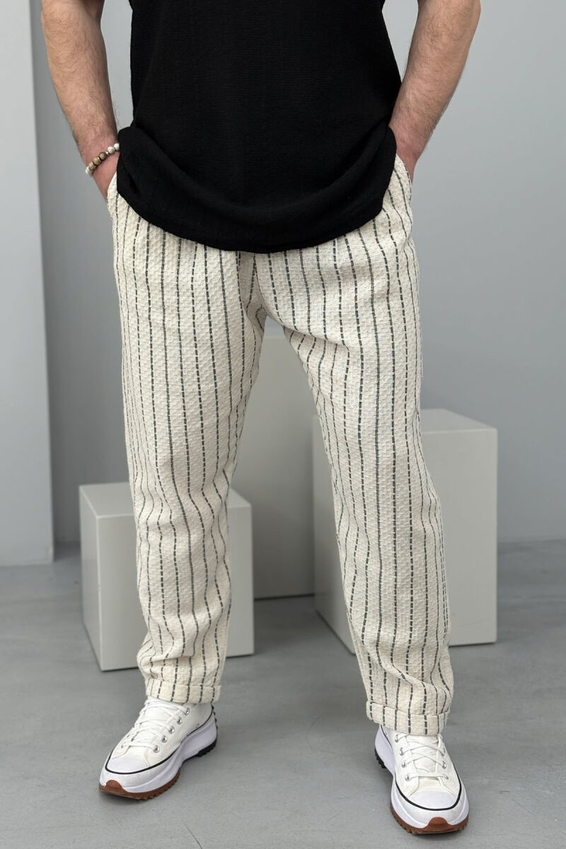 SIMPLE STRAPS MEN PANTS CREAM+BLACK/KREM+ZEZE - 4