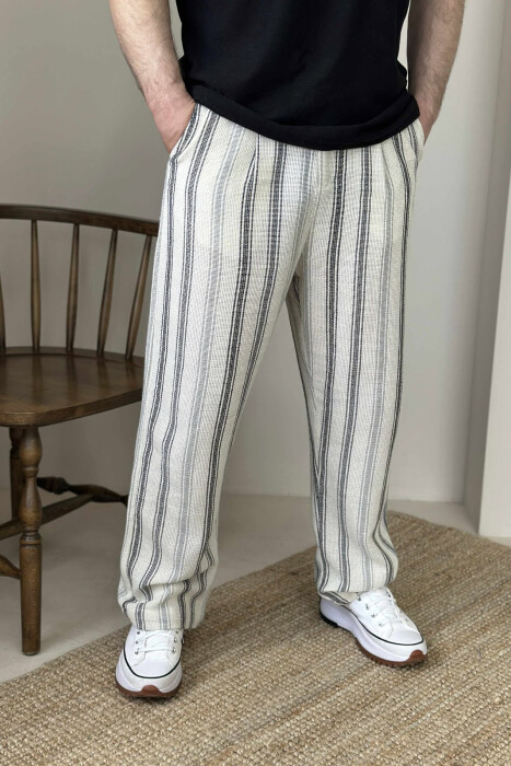 SIMPLE STRAPS MEN PANTS CREAM+BLACK/KREM+ZEZE - 1