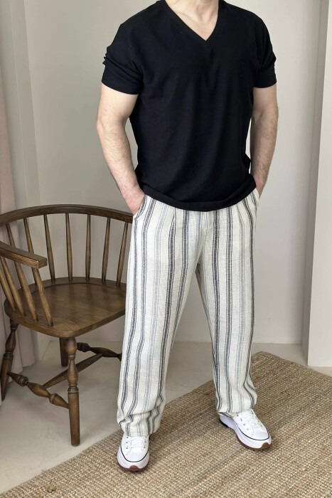 SIMPLE STRAPS MEN PANTS CREAM+BLACK/KREM+ZEZE - 2