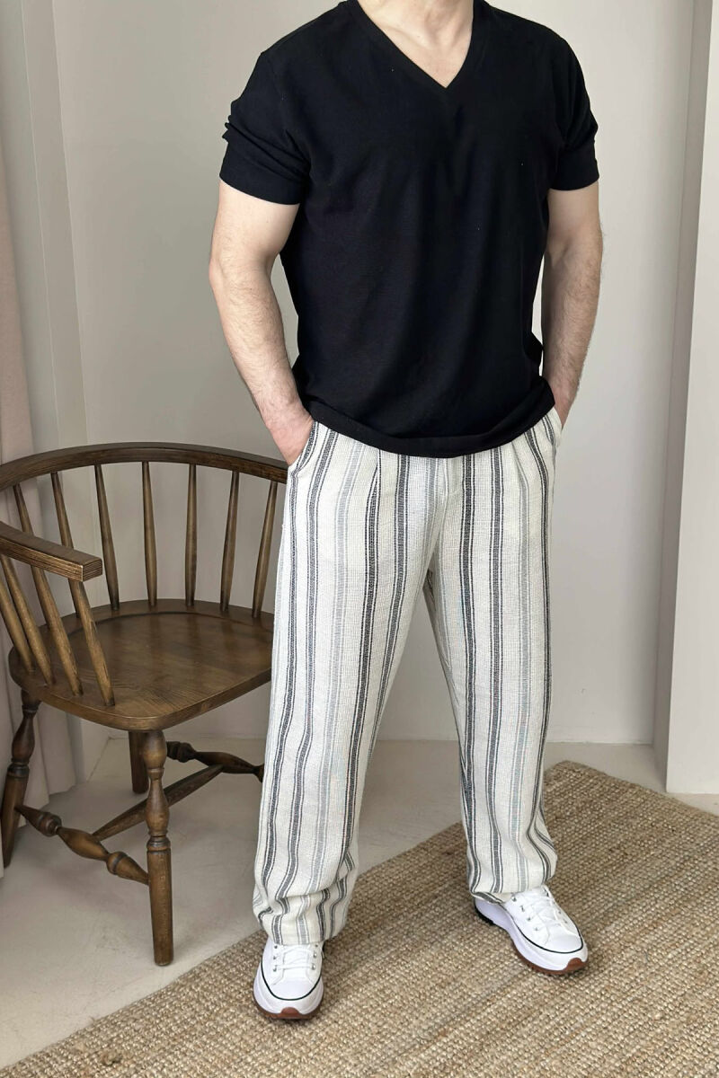 SIMPLE STRAPS MEN PANTS CREAM+BLACK/KREM+ZEZE - 2