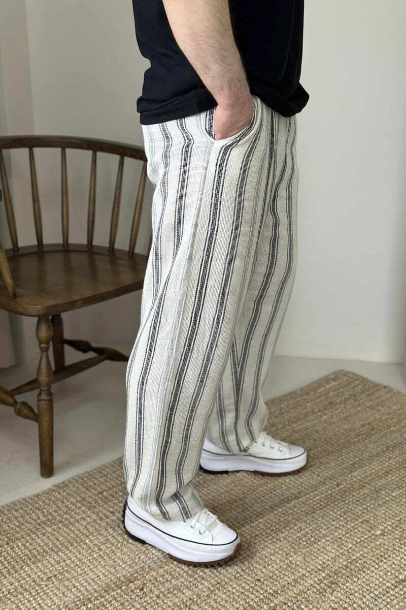 SIMPLE STRAPS MEN PANTS CREAM+BLACK/KREM+ZEZE - 3