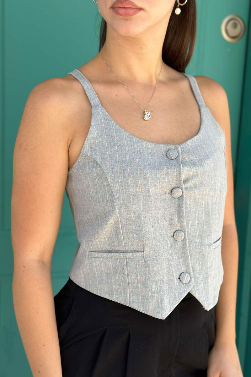 SIMPLE STRIPE BUTTONS WOMEN VEST LIGHT GREY/GZ - 2