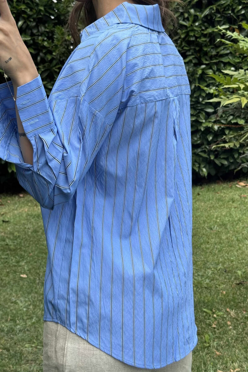 SIMPLE STRIPE DESIGN LONE SLEEVE WOMEN SHIRT BLUE/BLU - 4