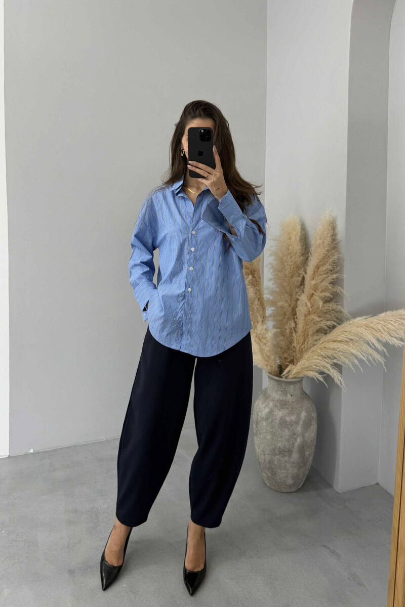 SIMPLE STRIPE DESIGN LONE SLEEVE WOMEN SHIRT BLUE/BLU - 1