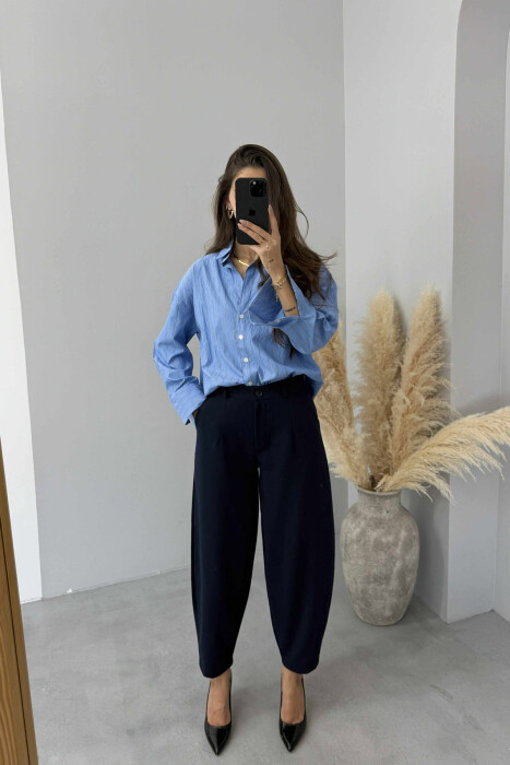 SIMPLE STRIPE DESIGN LONE SLEEVE WOMEN SHIRT BLUE/BLU - 3