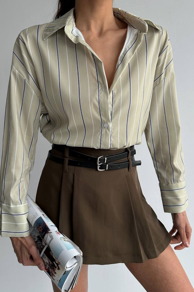 SIMPLE STRIPE DESIGN LONE SLEEVE WOMEN SHIRT MINT/MENTE - 6