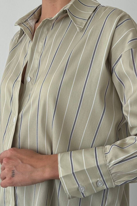 SIMPLE STRIPE DESIGN LONE SLEEVE WOMEN SHIRT MINT/MENTE - 2
