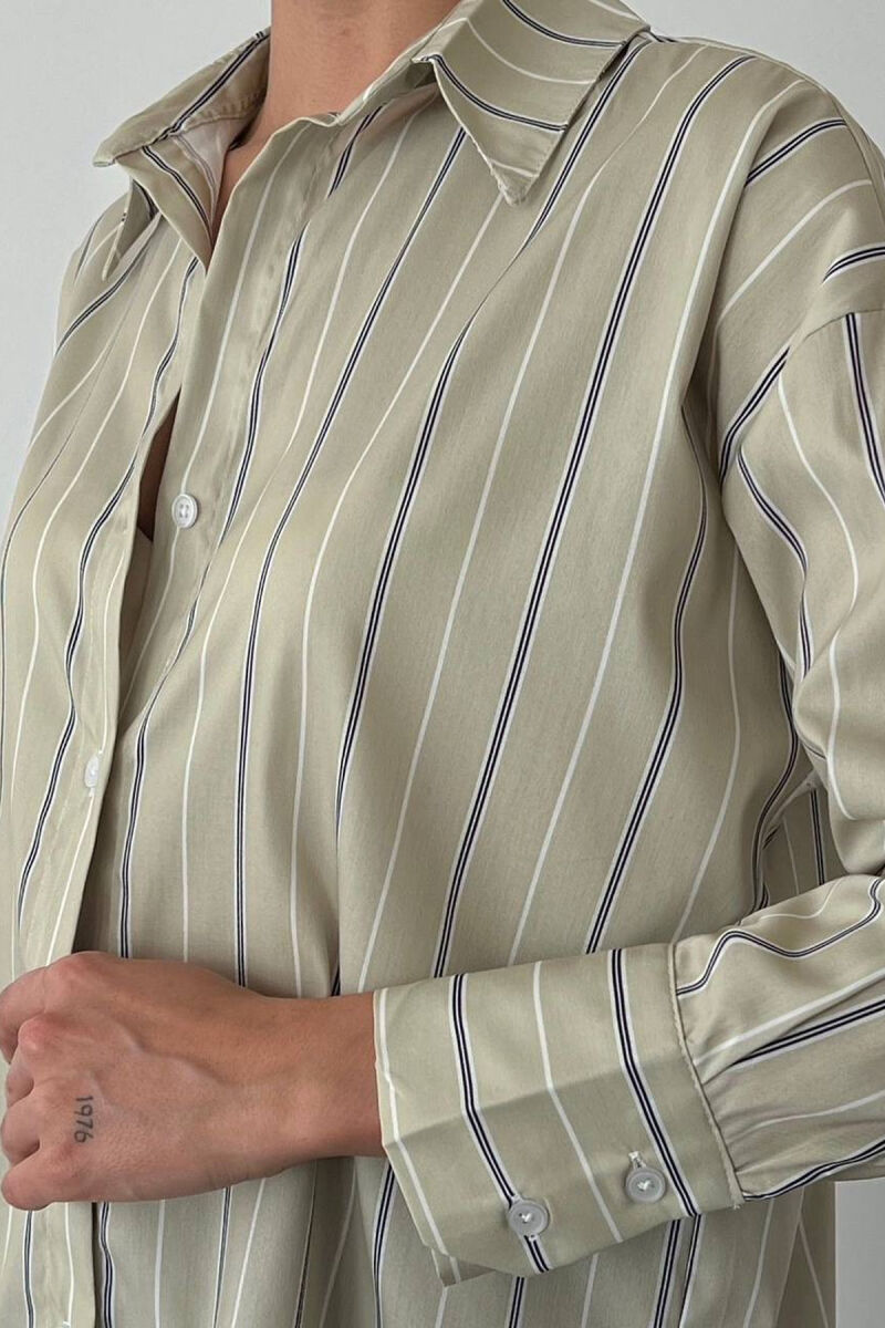 SIMPLE STRIPE DESIGN LONE SLEEVE WOMEN SHIRT MINT/MENTE - 2