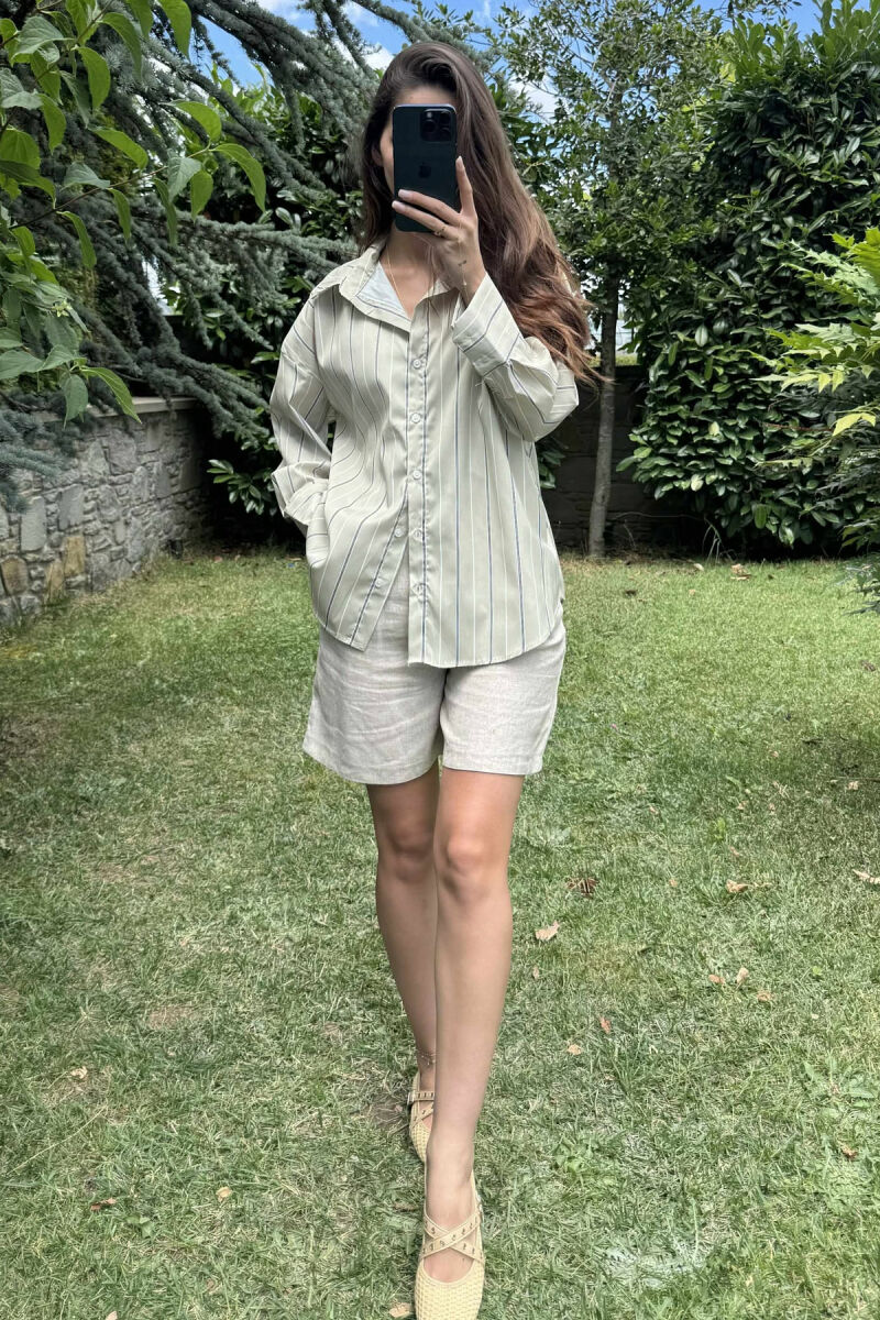SIMPLE STRIPE DESIGN LONE SLEEVE WOMEN SHIRT MINT/MENTE - 1
