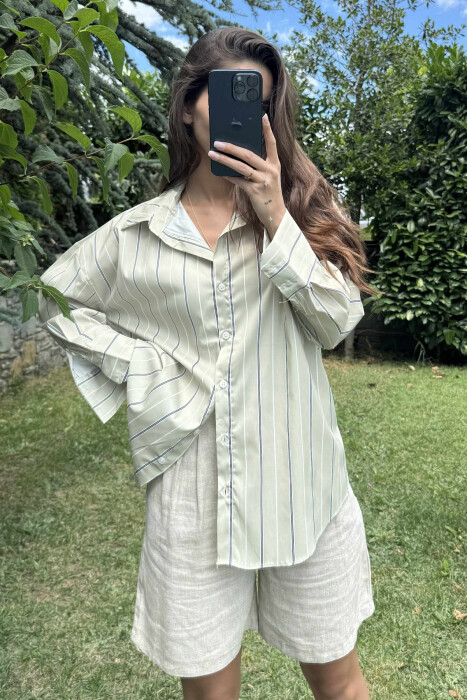 SIMPLE STRIPE DESIGN LONE SLEEVE WOMEN SHIRT MINT/MENTE - 3