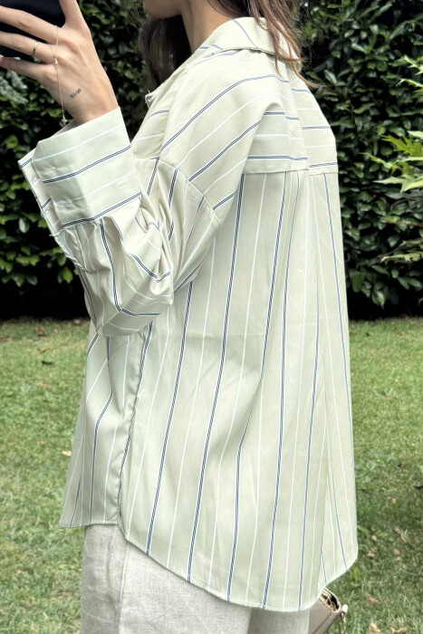 SIMPLE STRIPE DESIGN LONE SLEEVE WOMEN SHIRT MINT/MENTE - 5