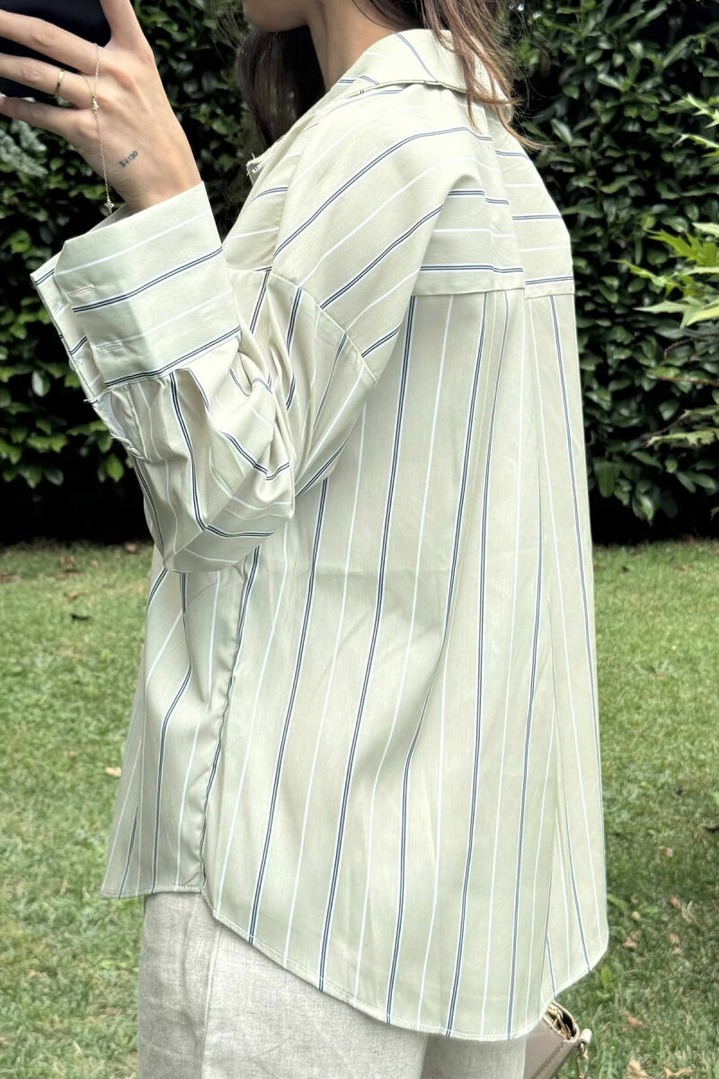SIMPLE STRIPE DESIGN LONE SLEEVE WOMEN SHIRT MINT/MENTE - 5