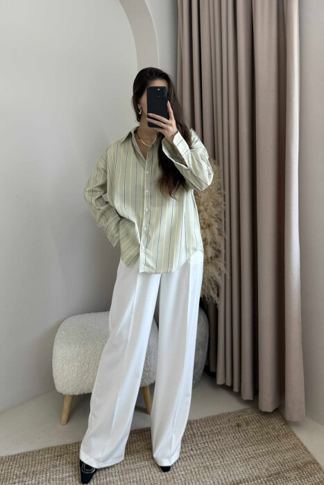 SIMPLE STRIPE DESIGN LONE SLEEVE WOMEN SHIRT MINT/MENTE - 1