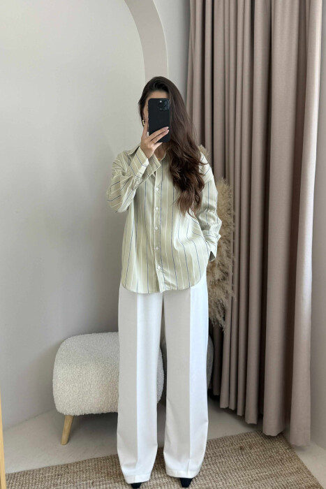 SIMPLE STRIPE DESIGN LONE SLEEVE WOMEN SHIRT MINT/MENTE - 2