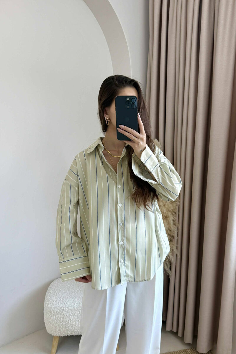 SIMPLE STRIPE DESIGN LONE SLEEVE WOMEN SHIRT MINT/MENTE - 3