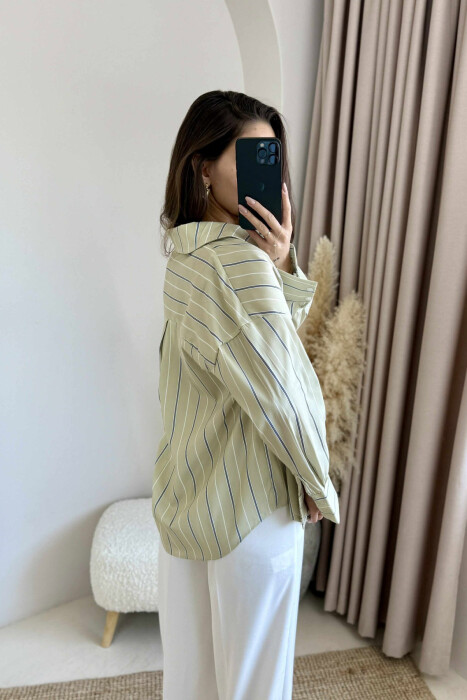 SIMPLE STRIPE DESIGN LONE SLEEVE WOMEN SHIRT MINT/MENTE - 4