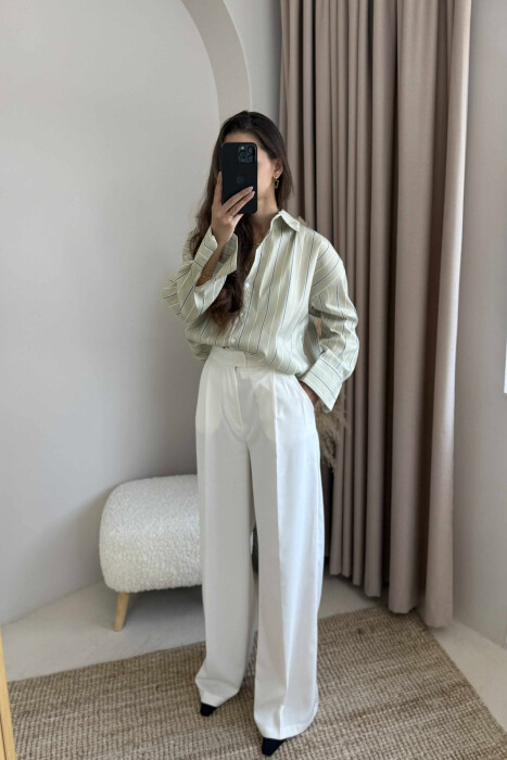 SIMPLE STRIPE DESIGN LONE SLEEVE WOMEN SHIRT MINT/MENTE - 5