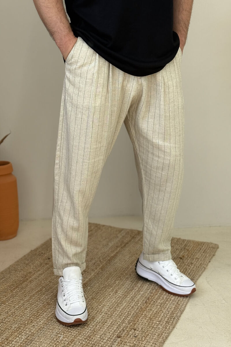 SIMPLE STRIPED MEN PANTS BEIGE/BEZHE - 2