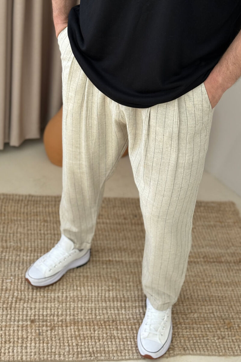 SIMPLE STRIPED MEN PANTS BEIGE/BEZHE - 3