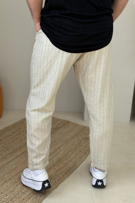 SIMPLE STRIPED MEN PANTS BEIGE/BEZHE - 4