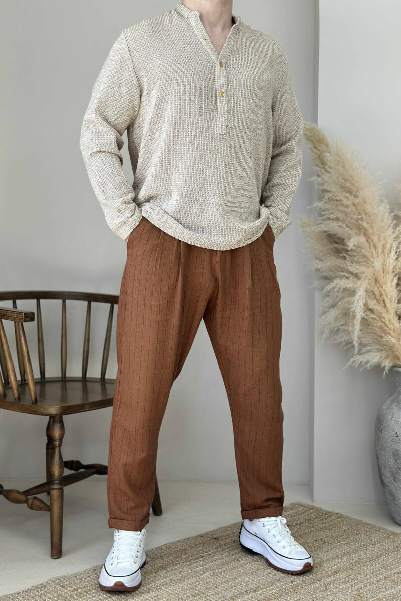 SIMPLE STRIPED MEN PANTS BROWN/KAFE - 1